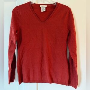 Kate Hill Rust Merino Wool Vneck Sweater Sz XS Luxe Layers Lagom